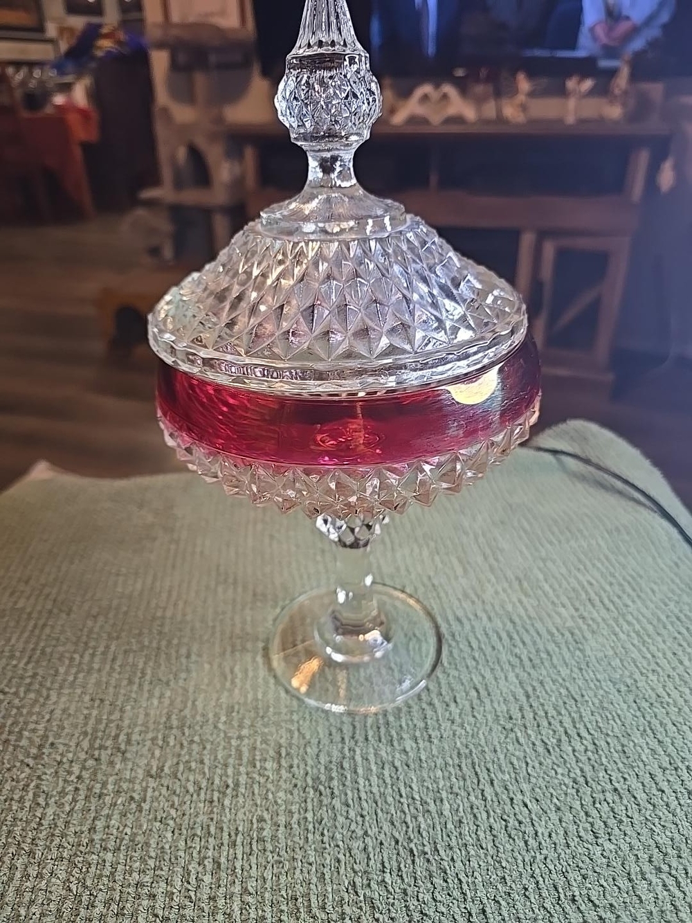 Vintage-Style Glass Candy Dish with Red Band - Home Dining